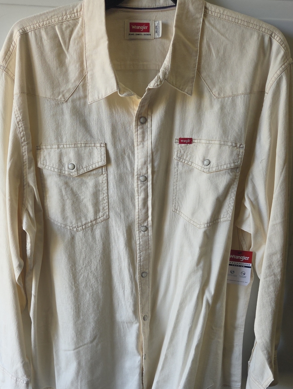 Wrangler Cream Long-Sleeve Western Snap Shirt
